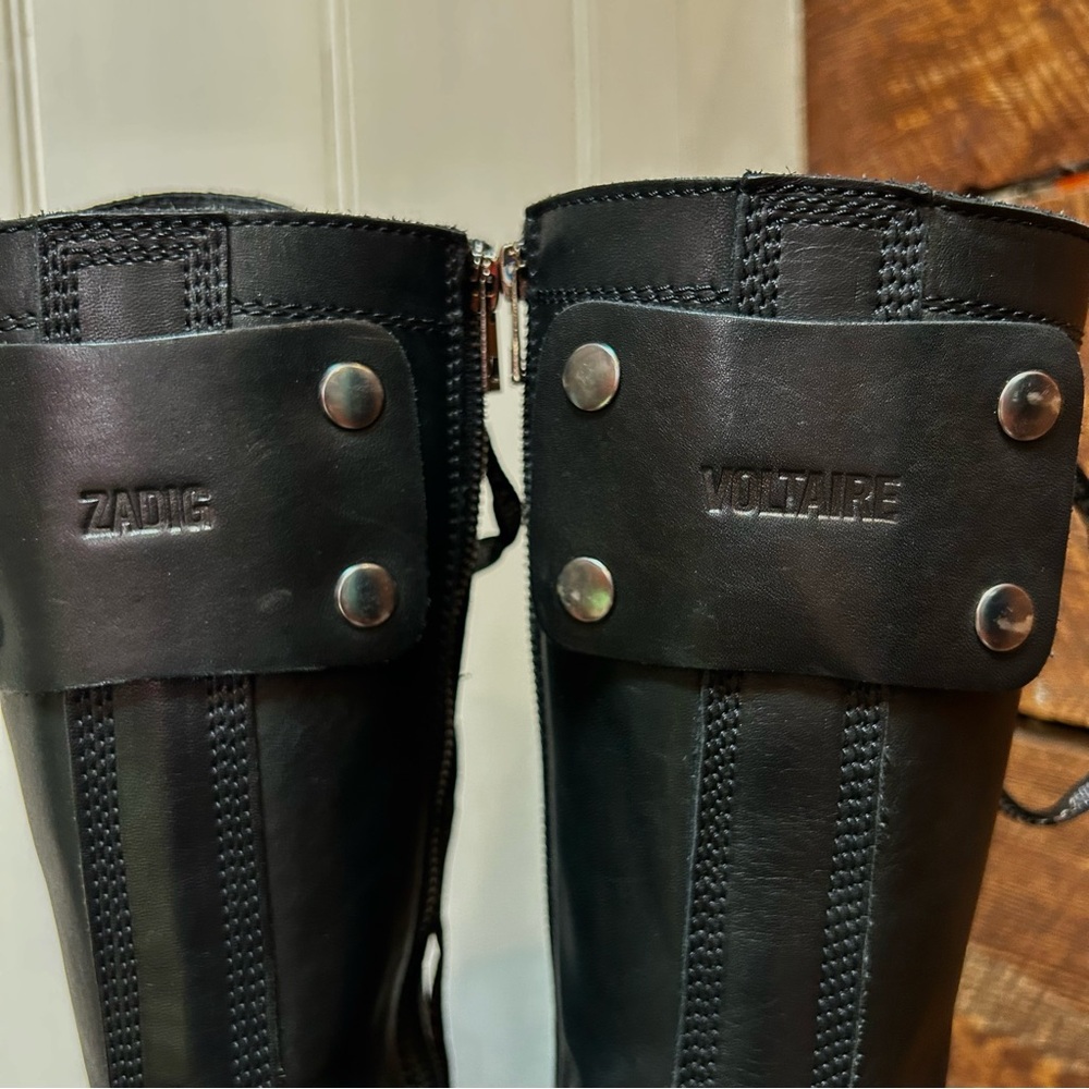 Zadig & Voltaire Goth / Industrial Leather Lace Up Tall Combat Moto Boots 37 - Picture 8 of 13